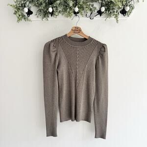 Esqualo Gold Metallic Puff Sleeve Ribbed Sweater Size Small N5129